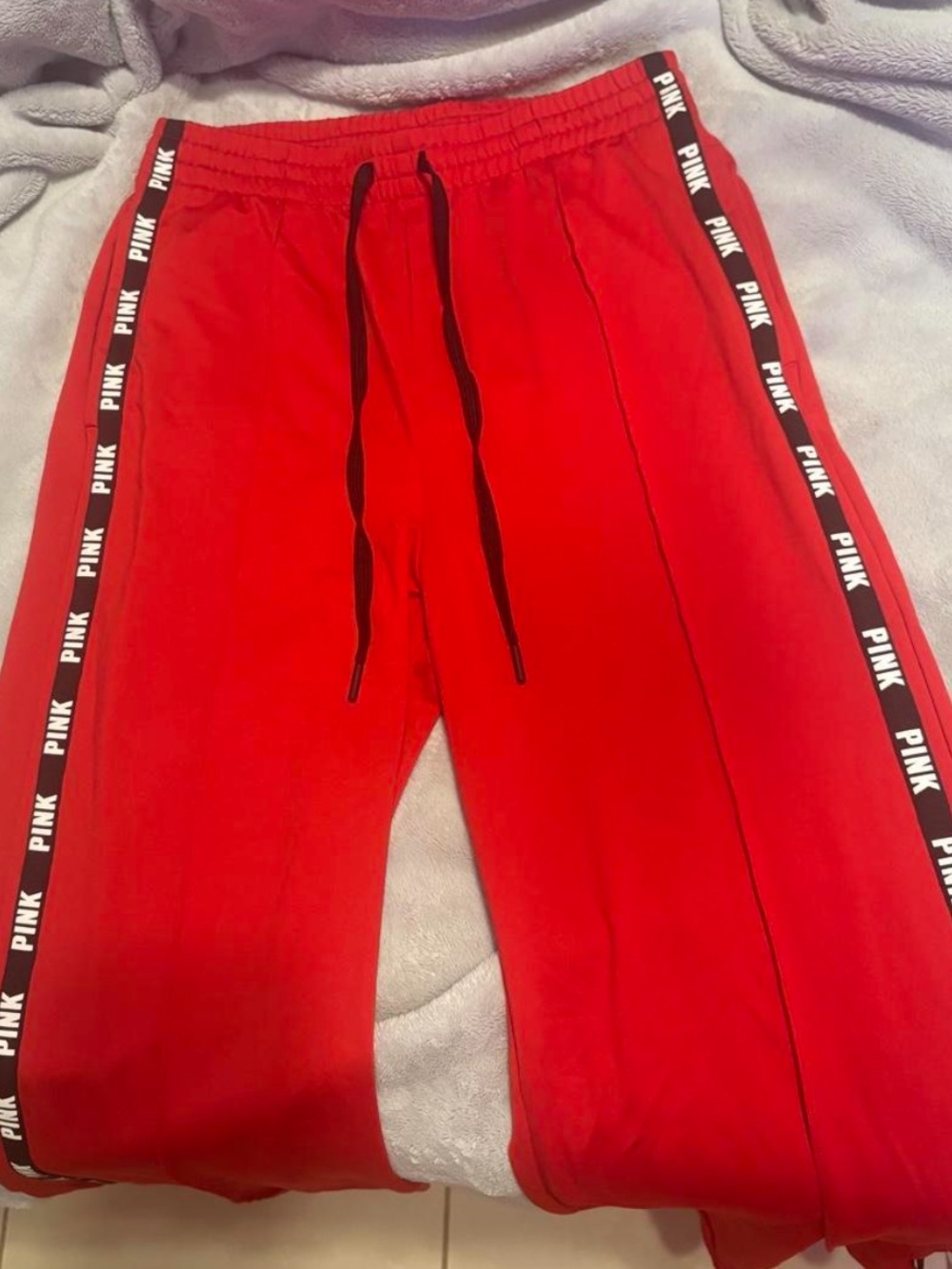 Victoria’s Secret ❤️ PINK - Red Track Pants with “PINK” Texr Stripes | Sz: M